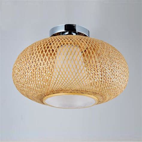 Bamboo Wicker Rattan Shade Flush Mount Ceiling Light By Artisan Living