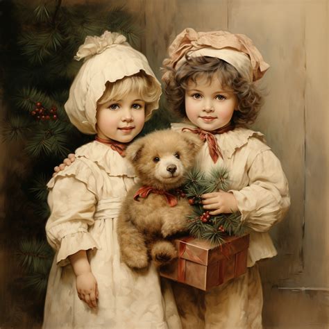 Vintage Children At Christmas Free Stock Photo Public Domain Pictures