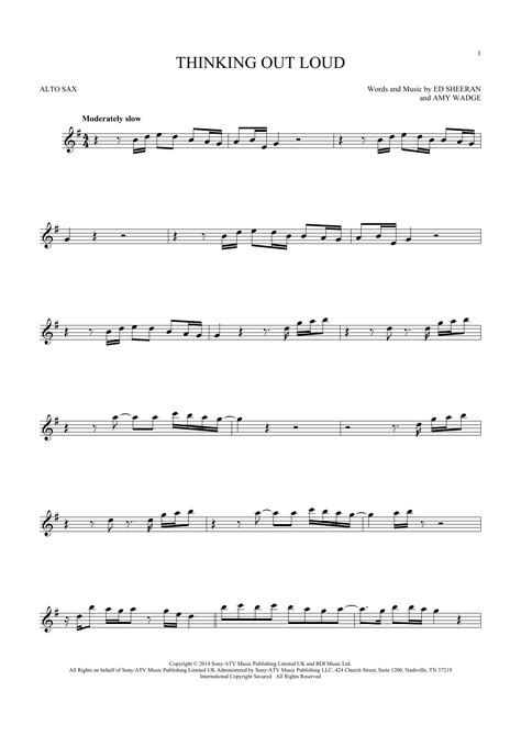 Thinking Out Loud Sheet Music Ed Sheeran Alto Sax Solo