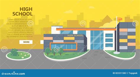 High School Building Vector In Flat Style Design Stock Vector