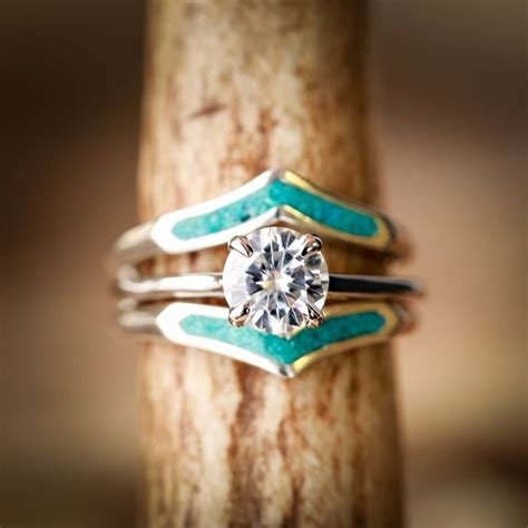 Women S Moissanite Engagement Ring With Turquoise Ring Etsy