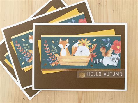 Hello Autumn Greeting Cards Woodland Fall Card Set Etsy Hello