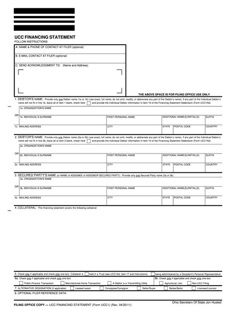 Ohio Secretary Of State Ucc Fill Online Printable Fillable Blank