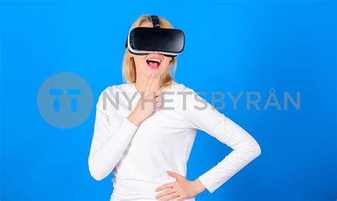 Cheerful Smiling Woman Looking In VR Glasses Woman With Virtual