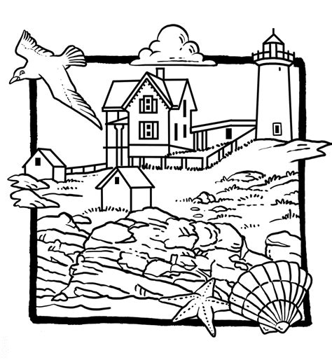 There's also hello kitty too, playing ukulele. Lighthouse Coloring Pages | Summer coloring pages, Beach ...