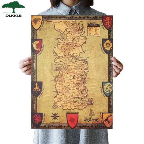 Vintage Game Of Thrones Map Westeros House Retro Post