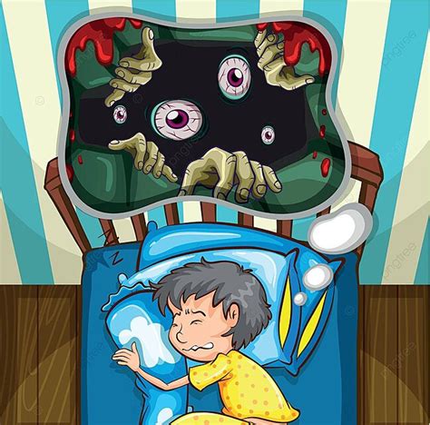 Boy In Bed Having Nightmare Zombie Background Bedtime Vector Zombie