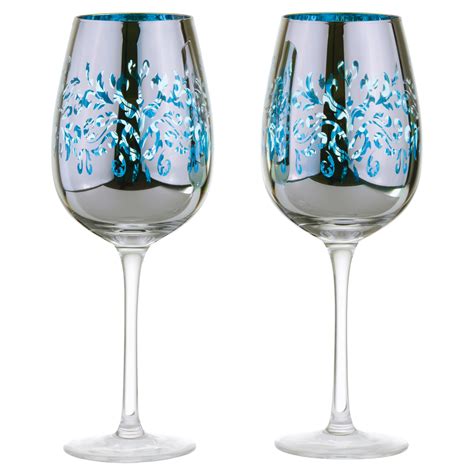 set of 2 filigree wine glasses blue the drh collection