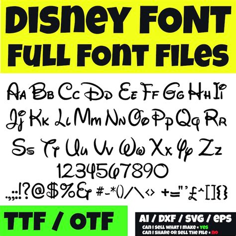 Disney Font Otf Svg Ttf Instant Download Cricut Design Space Etsy