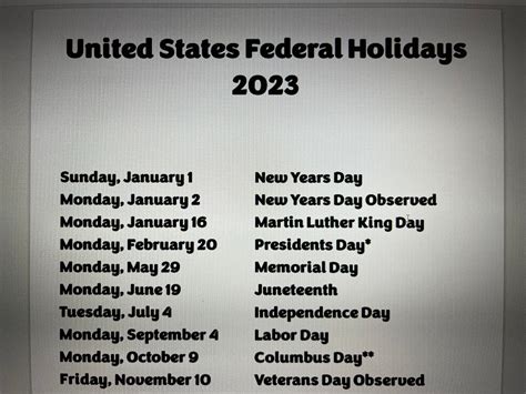 Us Federal Holiday List Etsy