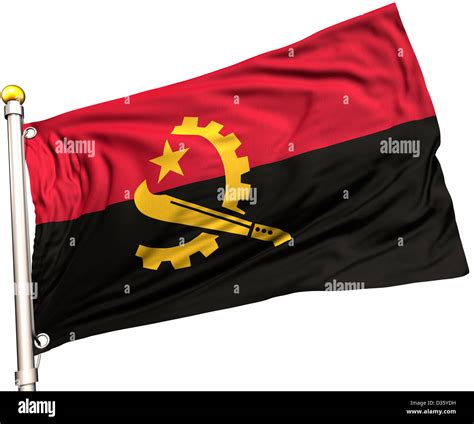 angola bandera en un mástil de bandera trazado de recorte incluido textura de seda visibles en