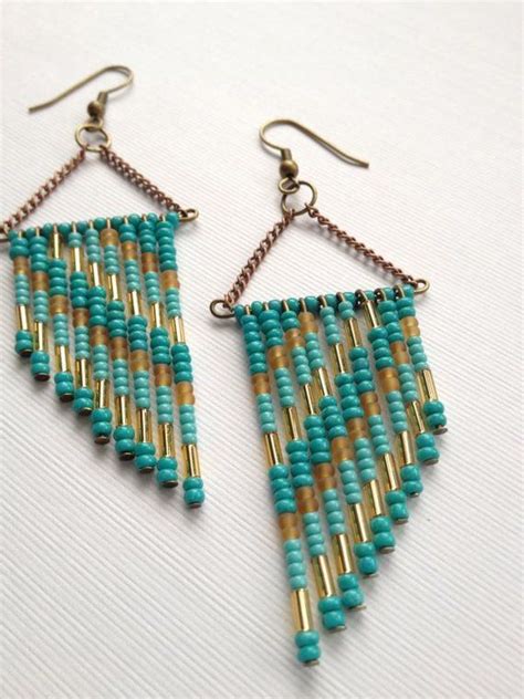 Items Similar To Teal Turquoise And Tan 70 S Inspired Beaded Earrings