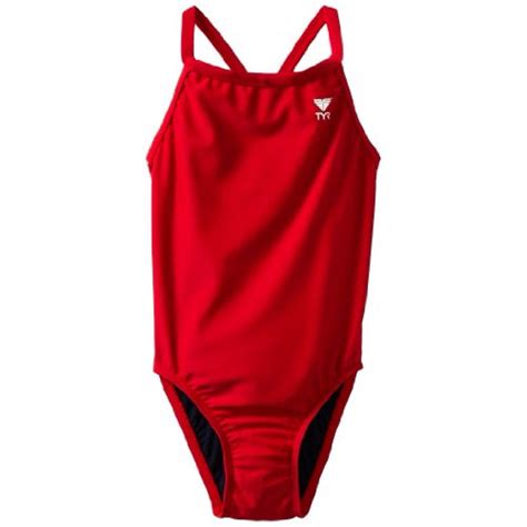 Tyr Sport Girls Solid Diamondback Swim Suit Red 28