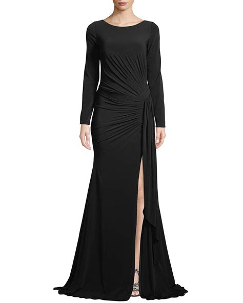 Jovani Long Sleeve Jersey Gown W Ruching Neiman Marcus