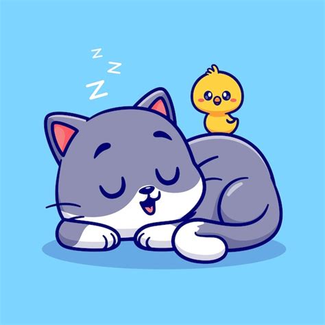 Free Vector Cute Cat Sleeping With Chick Cartoon Vector Icon
