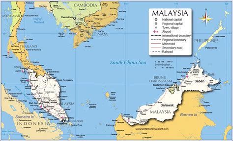 Labeled Map Of Malaysia With States Capital And Cities