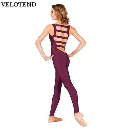 Velotend Adult Tank Unitard Elastic Ladder Back Women Ballet Dance Unitards Gymnastics Dancewear