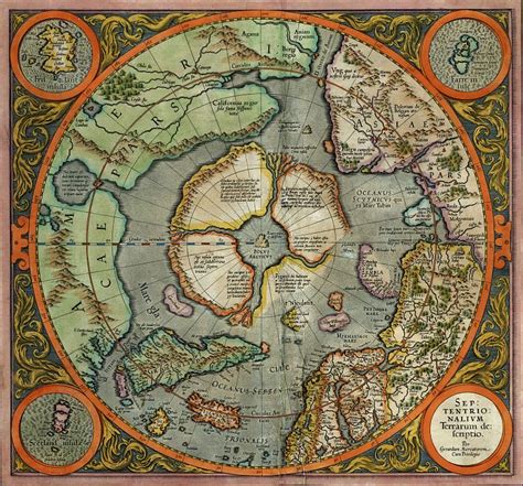 Mercator Gerhard First Map Of The North Pole 1569 Map — Antique