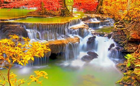 Autumn Waterfalls Fall Autumn Thailand Colors Bonito Trees