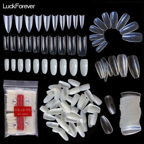 500pcpack False Nails Clear Stiletto Oval French Nail Art Tips Natural