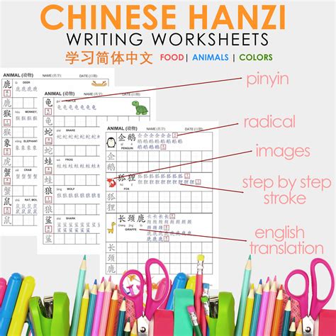 Chinese Hanzi Practice Worksheet With Complete Pinyin Step By Etsy