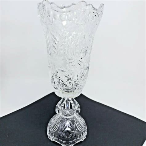 Vintage Clear Crystal Diamond Cut Footed Flower Vase EBay