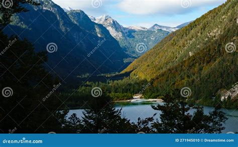 Predil Lake In The Julian Alps At The Border Of Italy And Slovenia In