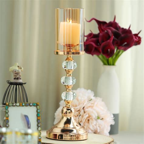 Balsacircle 17 Gold Metal Glass Crystal Candle Holder Wedding Party Home Centerpieces