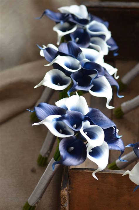 Navy Blue Picasso Calla Lilies Bridesmaids Bouquets Real Touch Etsy
