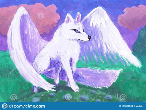 White Winged Wolf Children S Drawing Stock Image Image Of Training