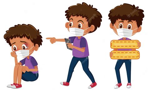 Premium Vector Collection Of Boy Wearing Mask Cartoon Characters