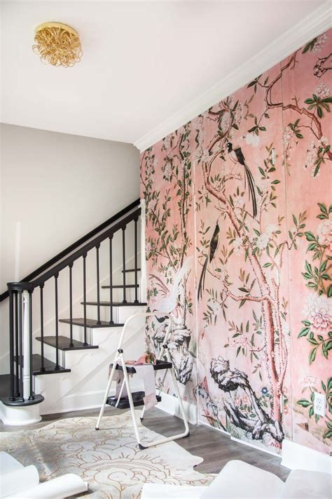 Chinoiserie Landscape Pink Mural Entryway Installation Thou Swell