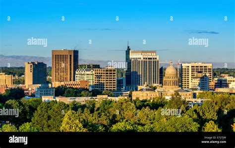 City Of Boise Idaho Skyline In The Early Morning Stock Photo Alamy