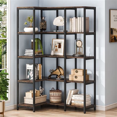 Buy Tribesigns 5 Shelf Corner Bookshelf 67 Tall Industrial Corner