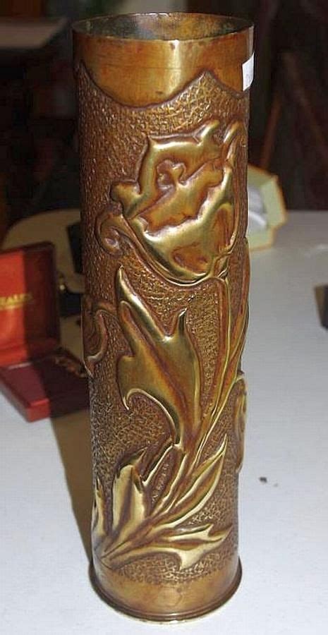 Good Trench Art Shell Decorated With Flowers Trench Art Militaria