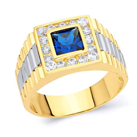 Wellingsale Mens Solid 14k Two 2 Tone White And Yellow Gold Polished Cz