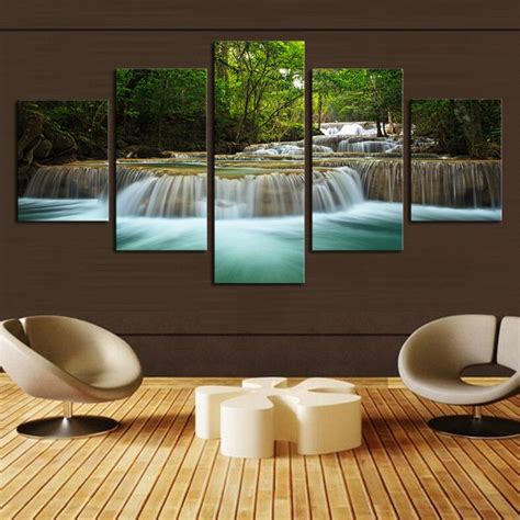 5 Panel Waterfall Painting Canvas Wall Art Picture Home Decoration