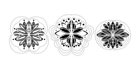 Set Of Lotus Ornament Ethnic Tattoo Patterned Indian Lotus Black And