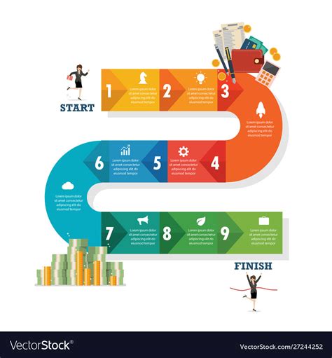 Nine Step Path Infographic Royalty Free Vector Image