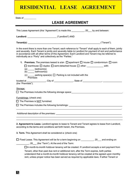 Residential Lease Agreement Rental Lease Agreement Template Etsy