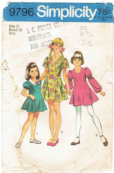 70s Girls Dress Pattern Simplicity 9766 Talla 12 Vestido Etsy España