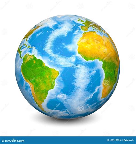 Earth Globe Focused On Atlantic Ocean Realistic Topographical Lands