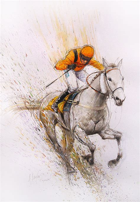 Zaynar Original Horse Racing Watercolour Painting By Equestrian Artist