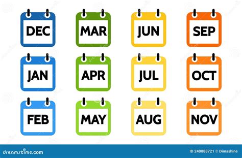 Calendar 12 Month Icon Set Color Signs For All Months Of The Year
