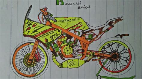 Cara menggambar sepeda motor bebek youtube via youtube.com. Cara menggambar motor drag. Ninja kawasaki ninja 250 r rr ...