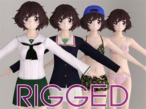 T Pose Rigged Model Of Yukari Akiyama Anime Girl 3d Model Rigged Cgtrader