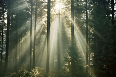 Premium Photo Sunbeams Through The Trees In The Forest Sun Rays