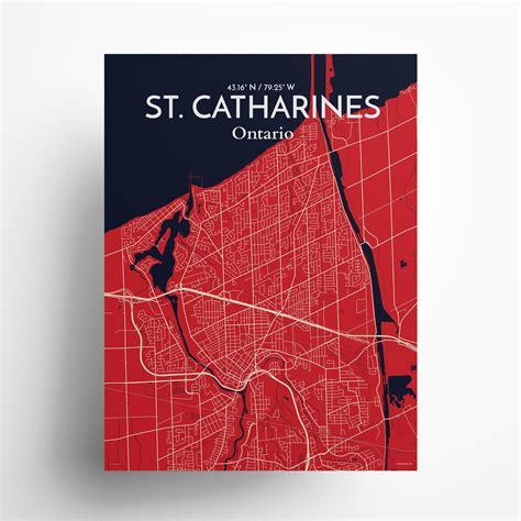 St Catharines City Map Art Print Wall Decor