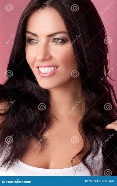 Head Shot Of A Smiling Brunette Stock Image Image Of Relaxing