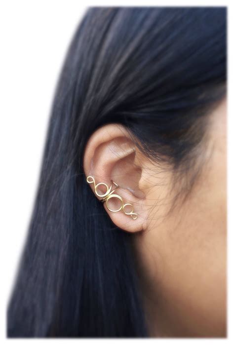 Ear Cuff Gold Brass No Piercing Fake Earrings Five Loops Wire Etsy